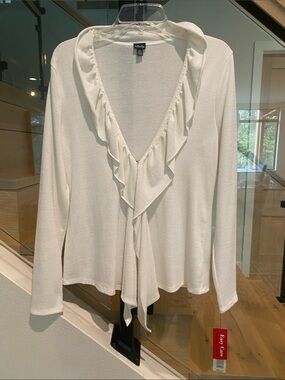 Rafaella Cream Ruffle Tie-Front Cardigan